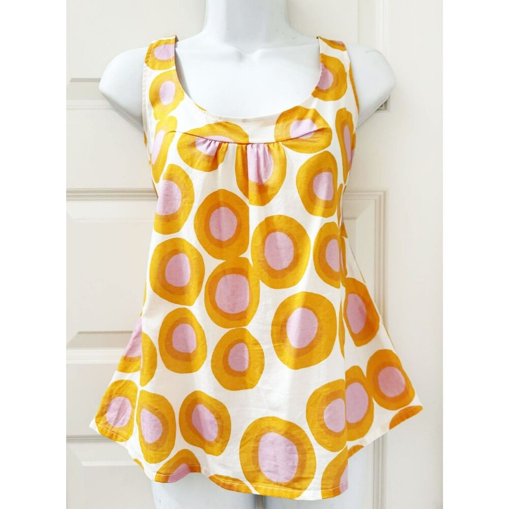 Marimekko sz. 6 Geometric Top White Orange Lavender Summer Cotton Maximalist